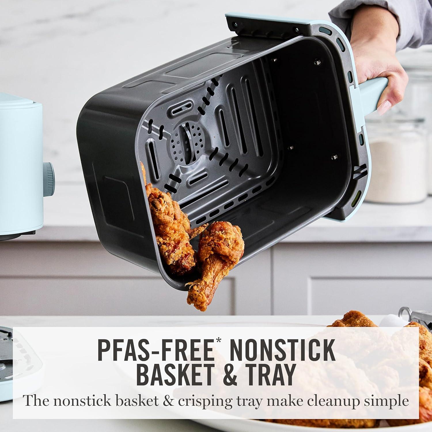 imageMartha Stewart 6QT Air Fryer 6in1 Bake Broil Roast Air Fry Dehydrate Reheat Ceramic NonStick Basket Crispy Results Fast 400F Max Temp Shake Reminder Auto ShutOff Linen CreamSky Blue