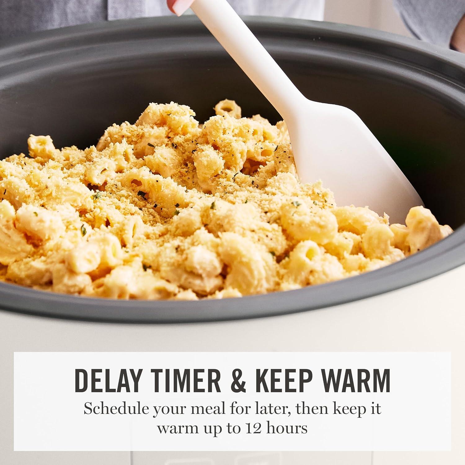 imageMartha Stewart 8 QT Slow Cooker Programmable with Timer 3 Heat Settings Low High Warm Nonstick Ceramic Removable Crock Stovetop amp Oven Safe Glass Lid Simmer Reheat Warm LinenLinen White