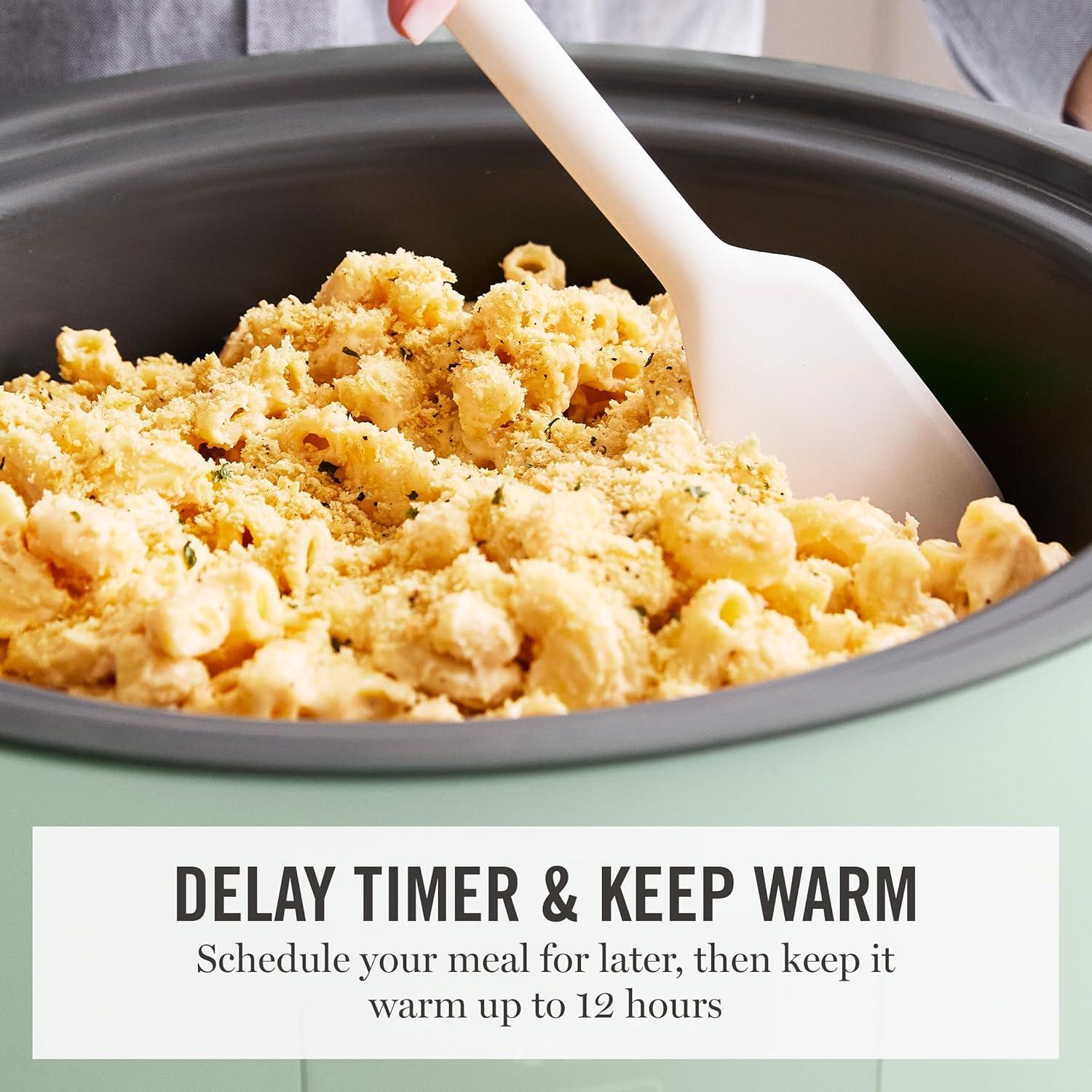 imageMartha Stewart 8 QT Slow Cooker Programmable with Timer 3 Heat Settings Low High Warm Nonstick Ceramic Removable Crock Stovetop amp Oven Safe Glass Lid Simmer Reheat Warm LinenHoneydew Green