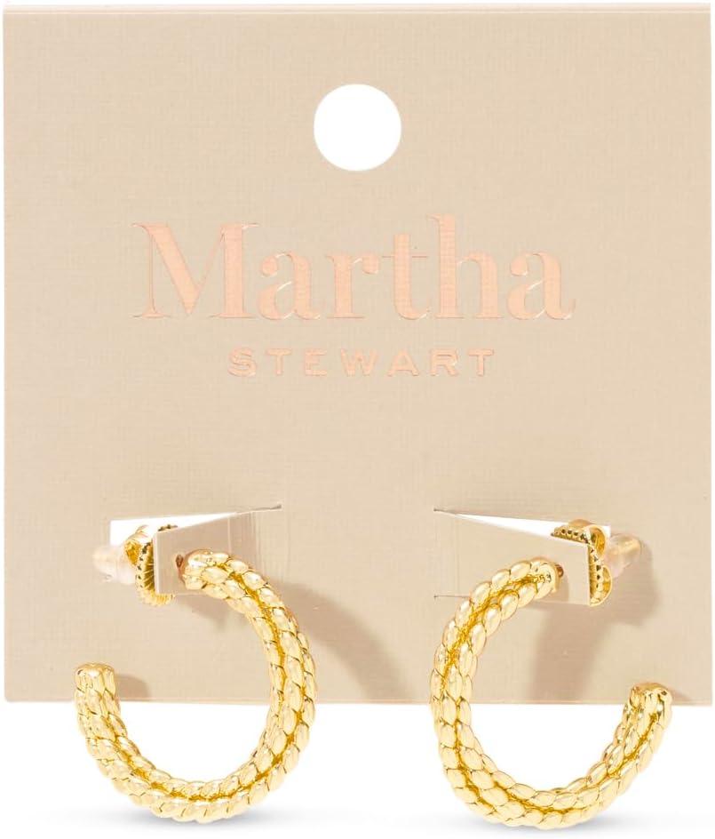imageMartha Stewart Beaded Gold Hoop Earrings 1 Inch