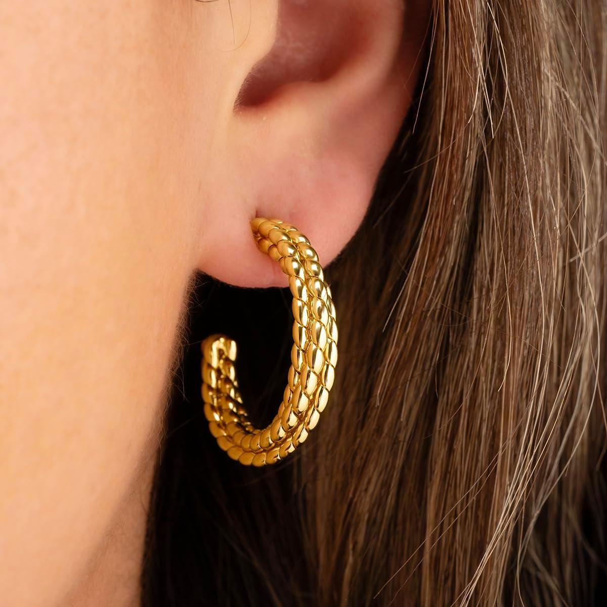 imageMartha Stewart Beaded Gold Hoop Earrings 1 Inch