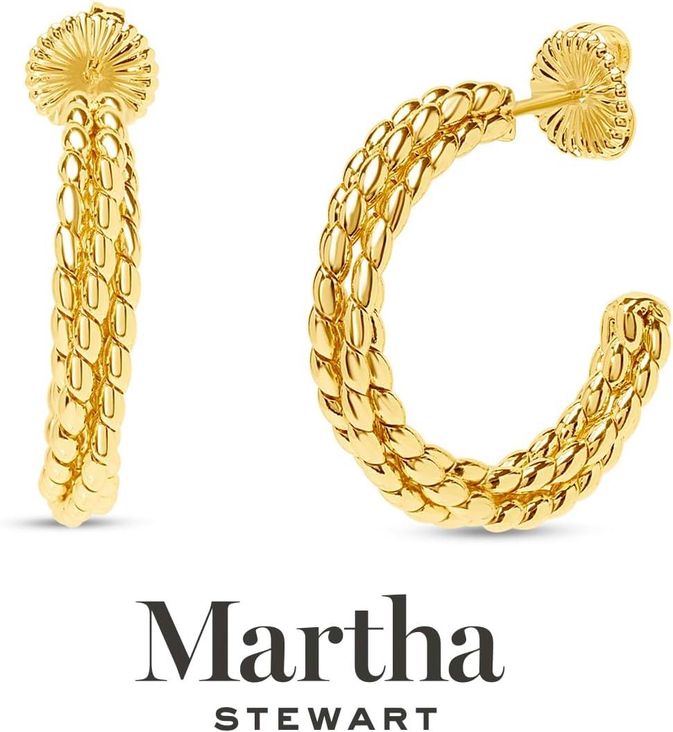 imageMartha Stewart Beaded Gold Hoop Earrings 1 Inch
