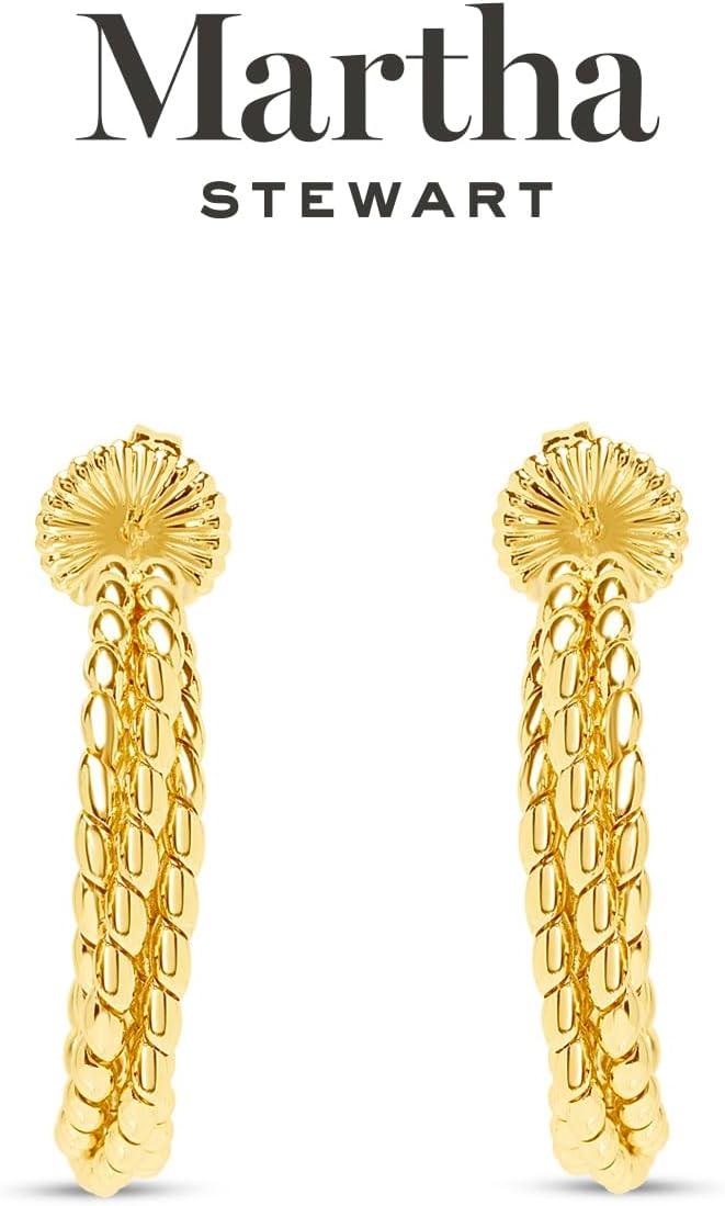 imageMartha Stewart Beaded Gold Hoop Earrings 1 Inch