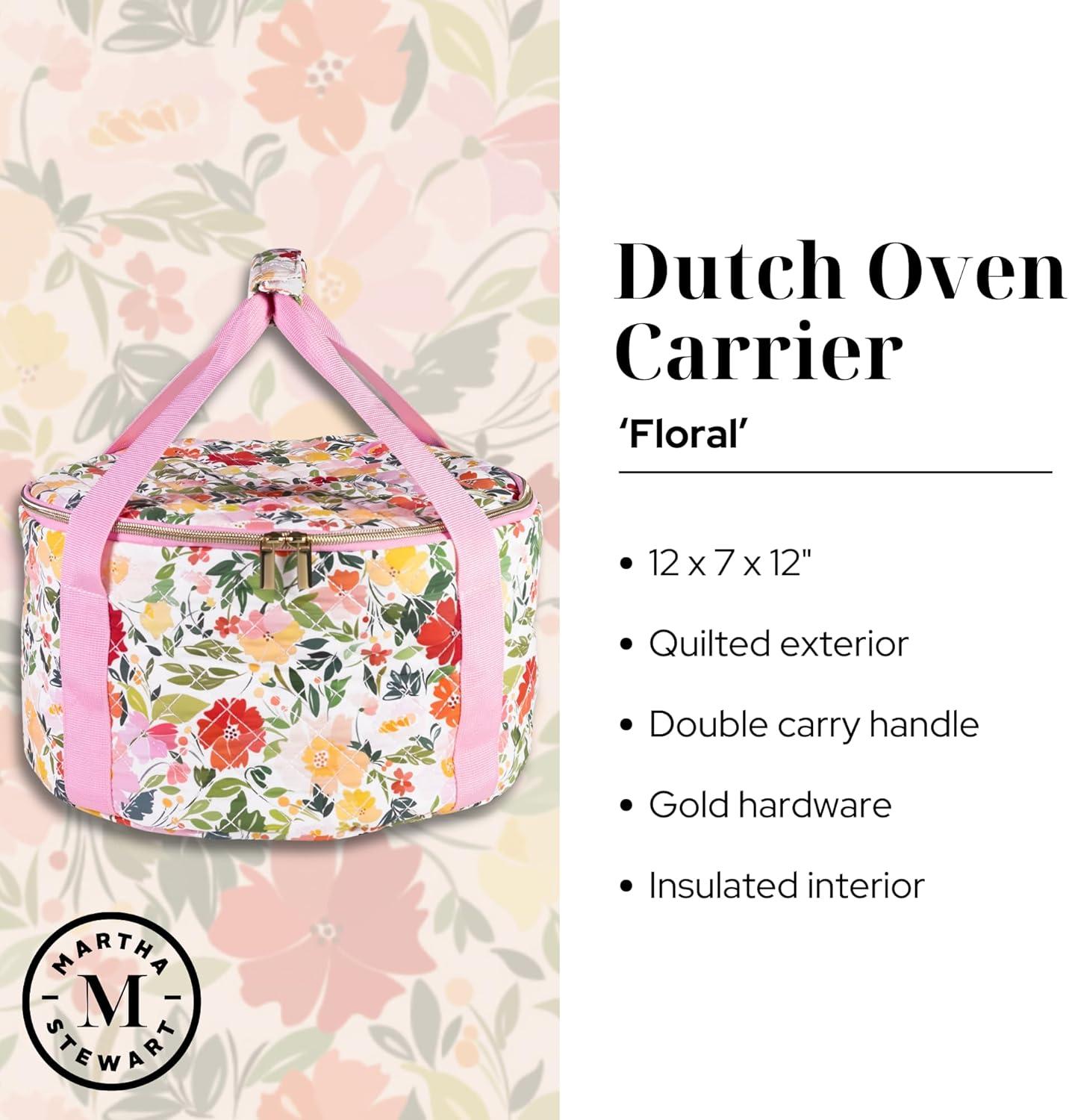imageMartha Stewart Dutch Oven Carrier Insulated Casserole Tote with Padded Handle Zipper Closure Fits Most 67 Qt Dutch Ovens amp Bakeware for Potlucks and Hosting Floral