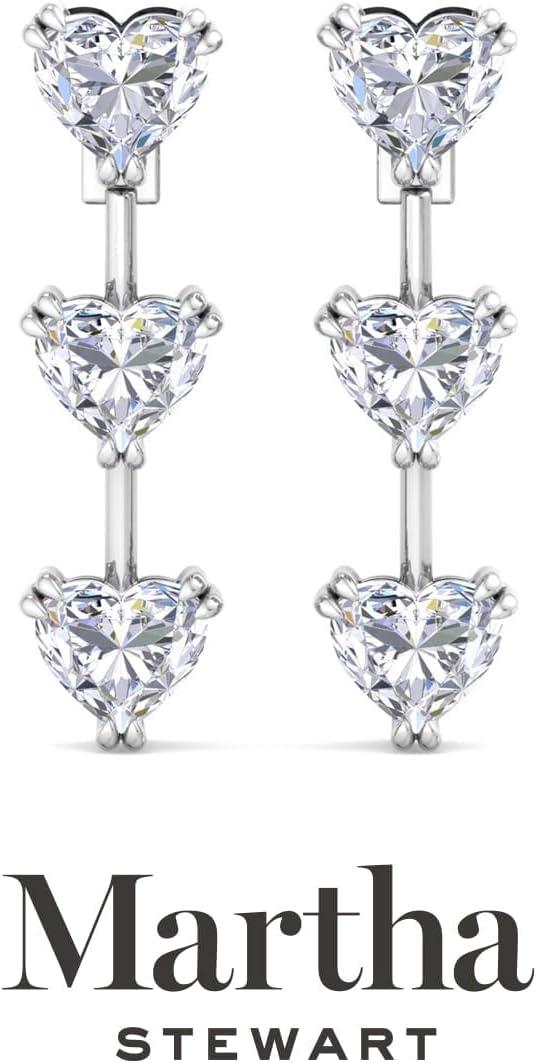 imageMartha Stewart Lab Grown Diamond Earrings Drop Style Sterling Silver Fine Jewelry for WomenHeart Shape5 Carat