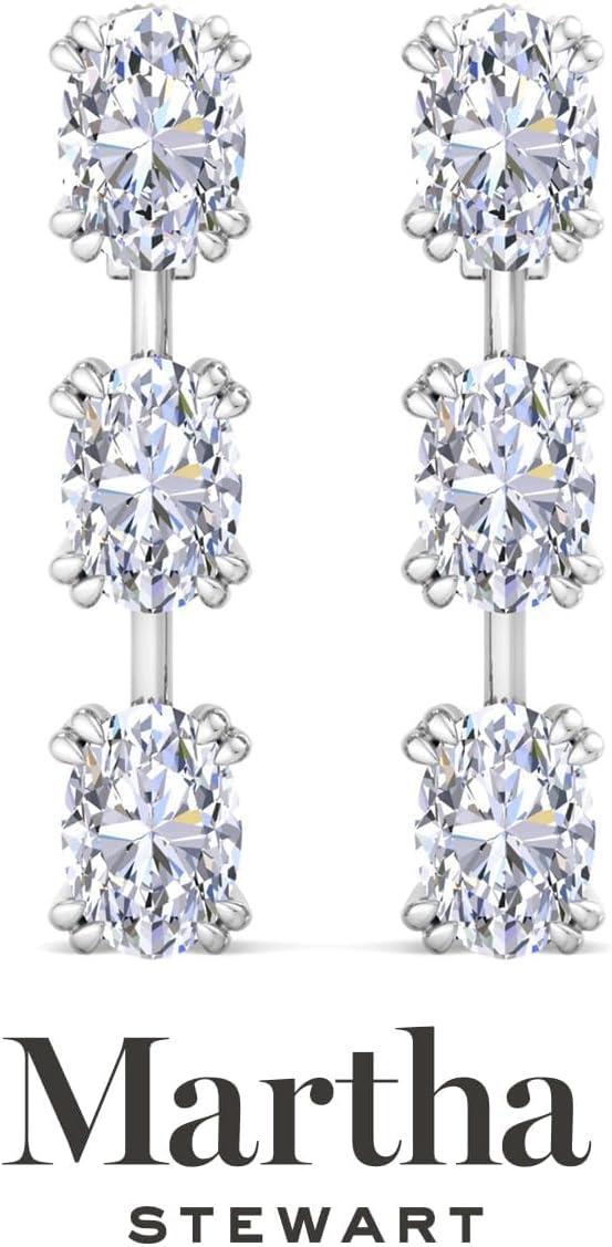 imageMartha Stewart Lab Grown Diamond Earrings Drop Style Sterling Silver Fine Jewelry for WomenOval Shape5 Carat