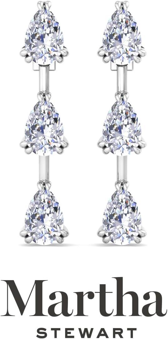 imageMartha Stewart Lab Grown Diamond Earrings Drop Style Sterling Silver Fine Jewelry for WomenPear Shape3 Carat