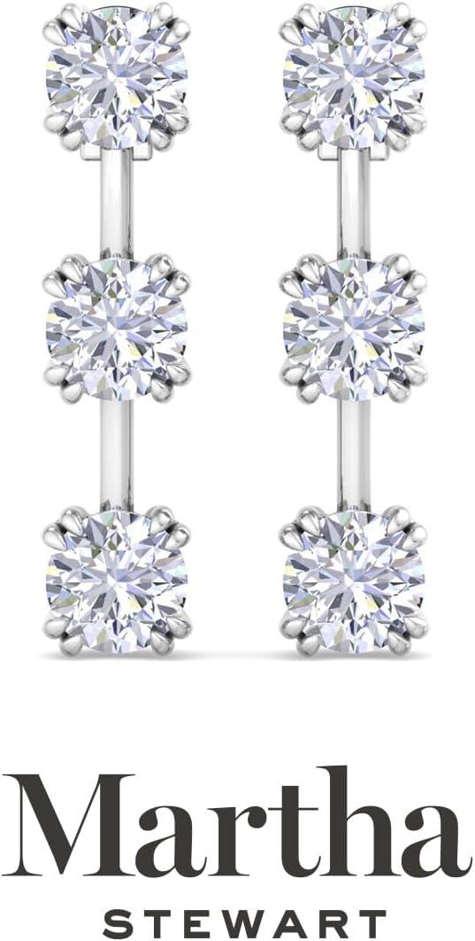imageMartha Stewart Lab Grown Diamond Earrings Drop Style Sterling Silver Fine Jewelry for WomenRound Shape3 Carat