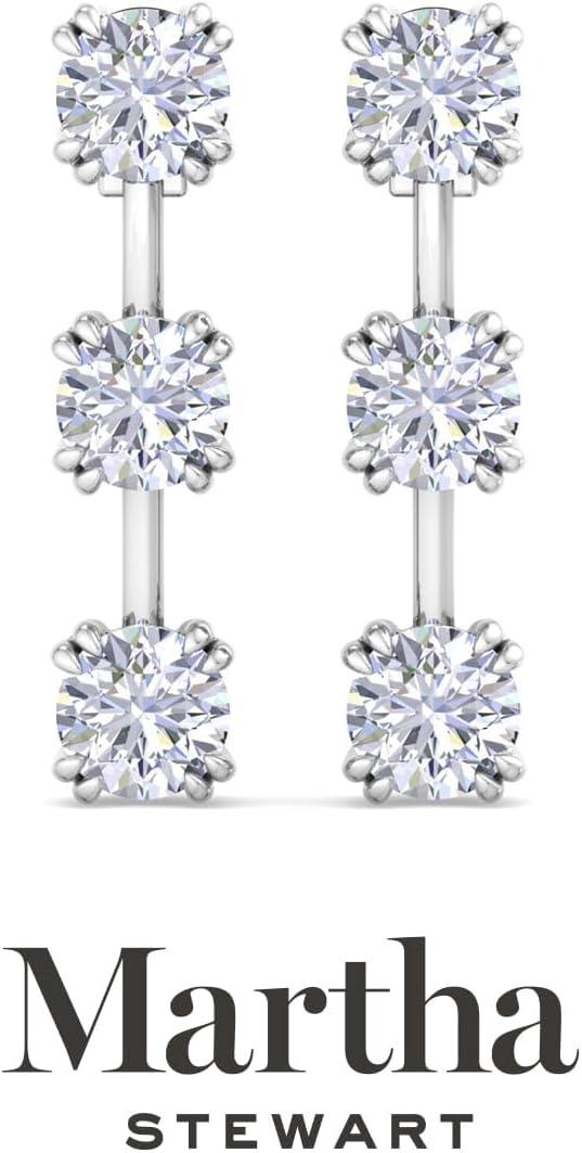 imageMartha Stewart Lab Grown Diamond Earrings Drop Style Sterling Silver Fine Jewelry for WomenRound Shape3 Carat