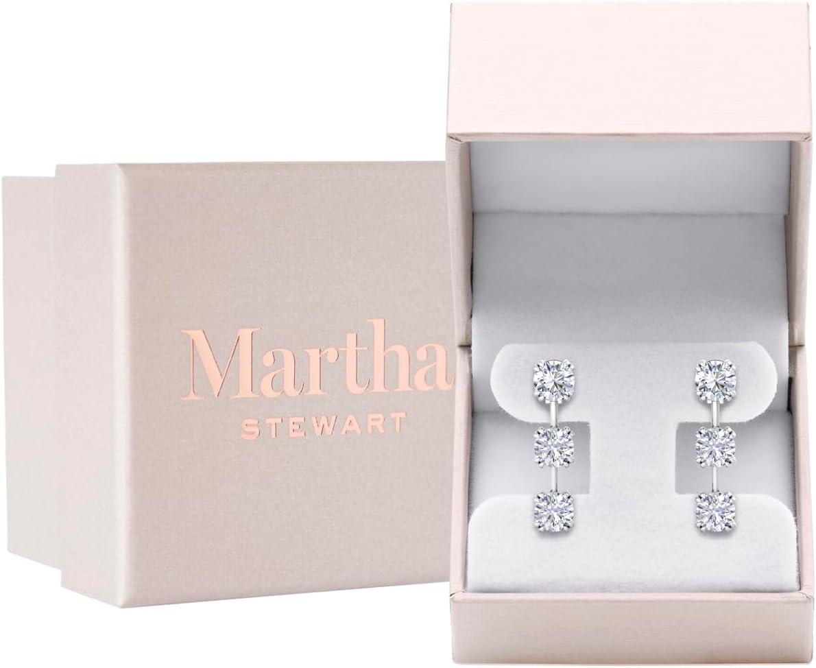 imageMartha Stewart Lab Grown Diamond Earrings Drop Style Sterling Silver Fine Jewelry for WomenRound Shape5 Carat