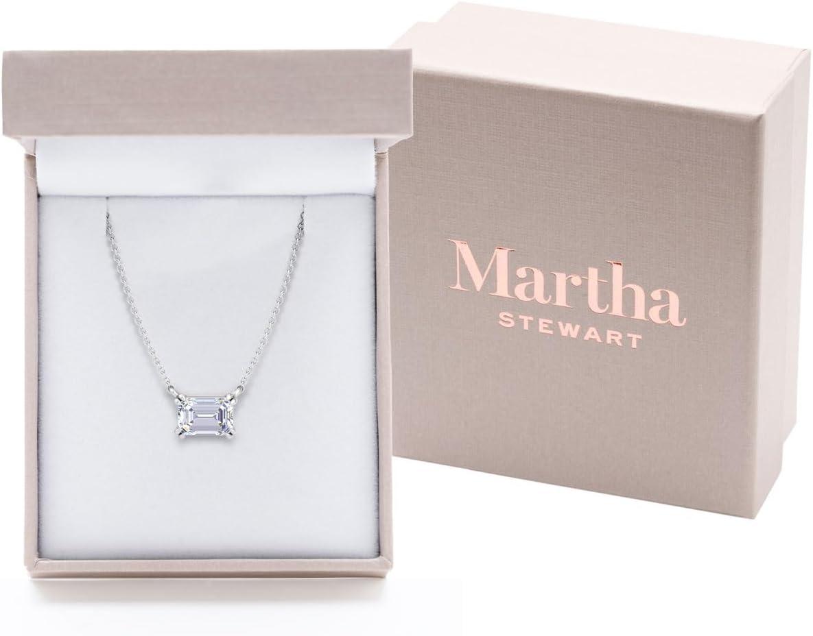 imageMartha Stewart Lab Grown Diamond Solitaire Necklace In Sterling Silver Emerald Heart Pear or Round ShapeEmerald Cut1 Carat