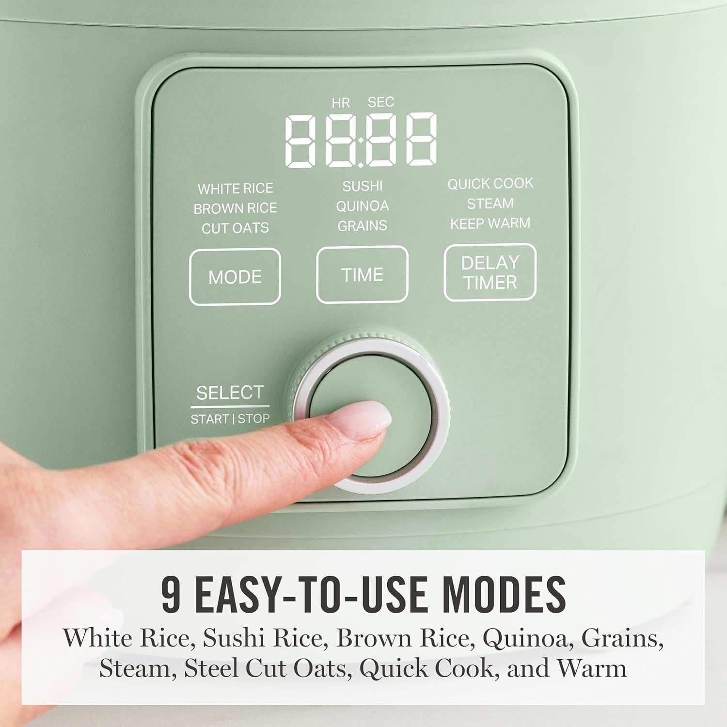 imageMartha Stewart Rice Cooker 4 Cup Uncooked 8 Cup Cooked Ceramic NonStick Removable Pot Keep Warm Measure Markings Steam Basket Brown amp Sushi Rice Quick Cook Quinoa Grains Oats Linen WhiteHoneydew Green