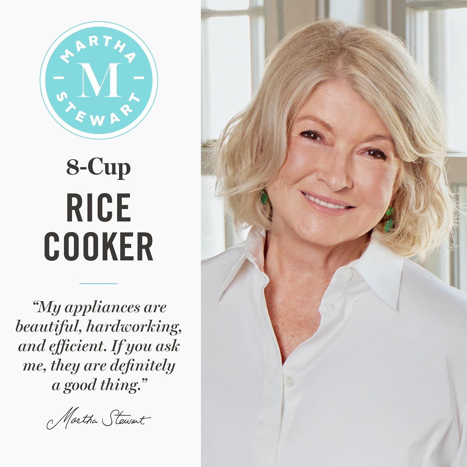 imageMartha Stewart Rice Cooker 4 Cup Uncooked 8 Cup Cooked Ceramic NonStick Removable Pot Keep Warm Measure Markings Steam Basket Brown amp Sushi Rice Quick Cook Quinoa Grains Oats Linen WhiteHoneydew Green