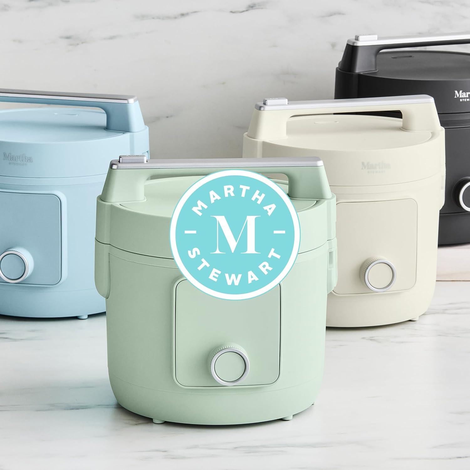imageMartha Stewart Rice Cooker 4 Cup Uncooked 8 Cup Cooked Ceramic NonStick Removable Pot Keep Warm Measure Markings Steam Basket Brown amp Sushi Rice Quick Cook Quinoa Grains Oats Linen WhiteHoneydew Green