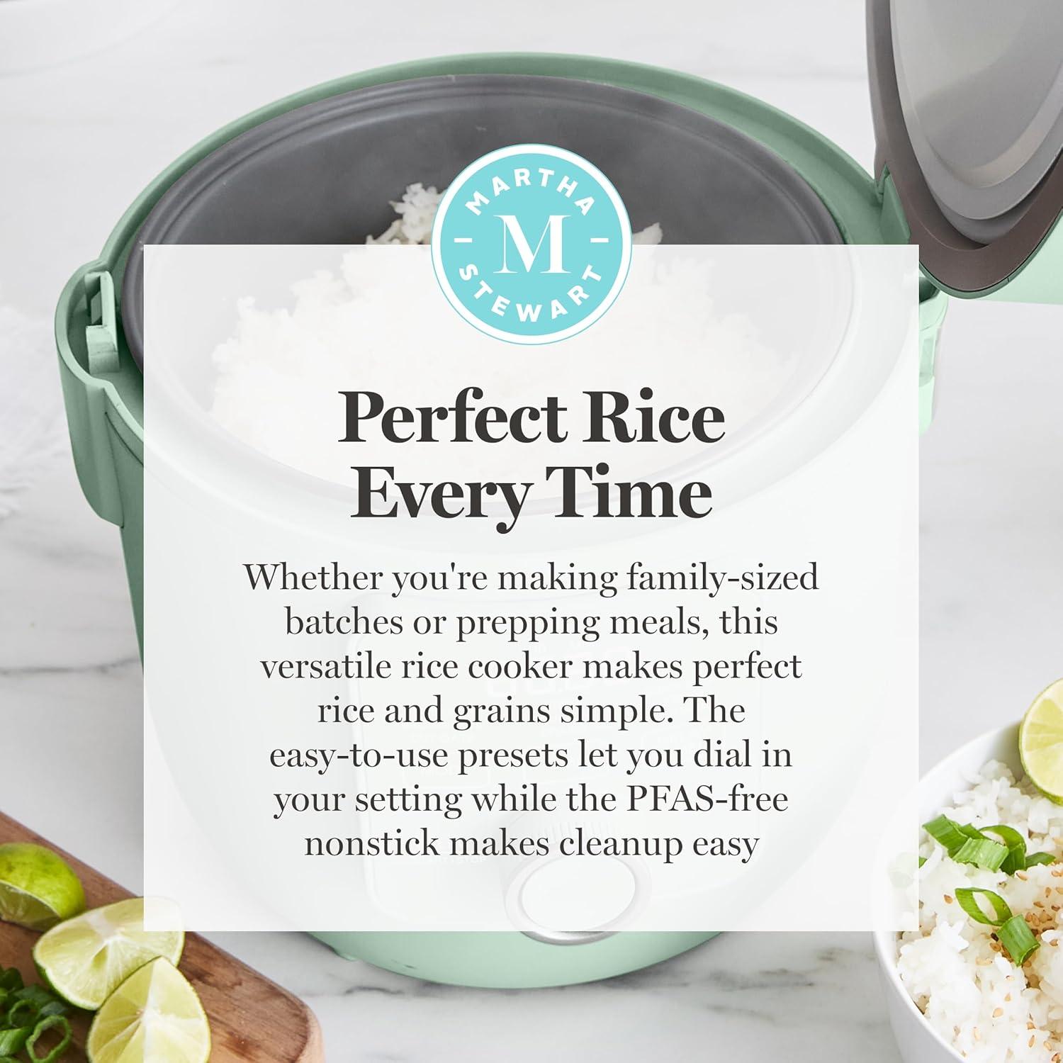 imageMartha Stewart Rice Cooker 4 Cup Uncooked 8 Cup Cooked Ceramic NonStick Removable Pot Keep Warm Measure Markings Steam Basket Brown amp Sushi Rice Quick Cook Quinoa Grains Oats Linen WhiteHoneydew Green