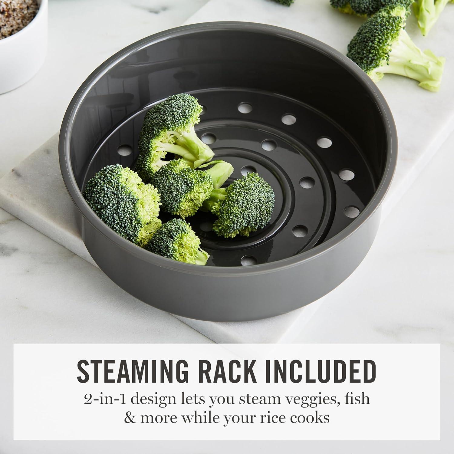 imageMartha Stewart Rice Cooker 4 Cup Uncooked 8 Cup Cooked Ceramic NonStick Removable Pot Keep Warm Measure Markings Steam Basket Brown amp Sushi Rice Quick Cook Quinoa Grains Oats Linen WhiteHoneydew Green