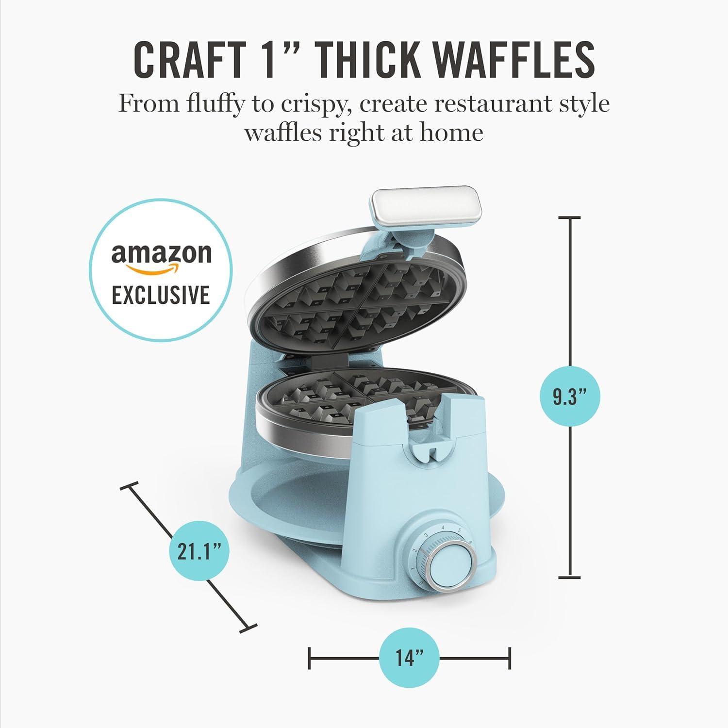 imageMartha Stewart Rotating Waffle Maker 180 Flip Iron with PFASFree Nonstick Plates Adjustable Timer Ready Light Drip Tray Space Saving Classic Round 7 Easy to Clean Stainless Steel LinenSky Blue