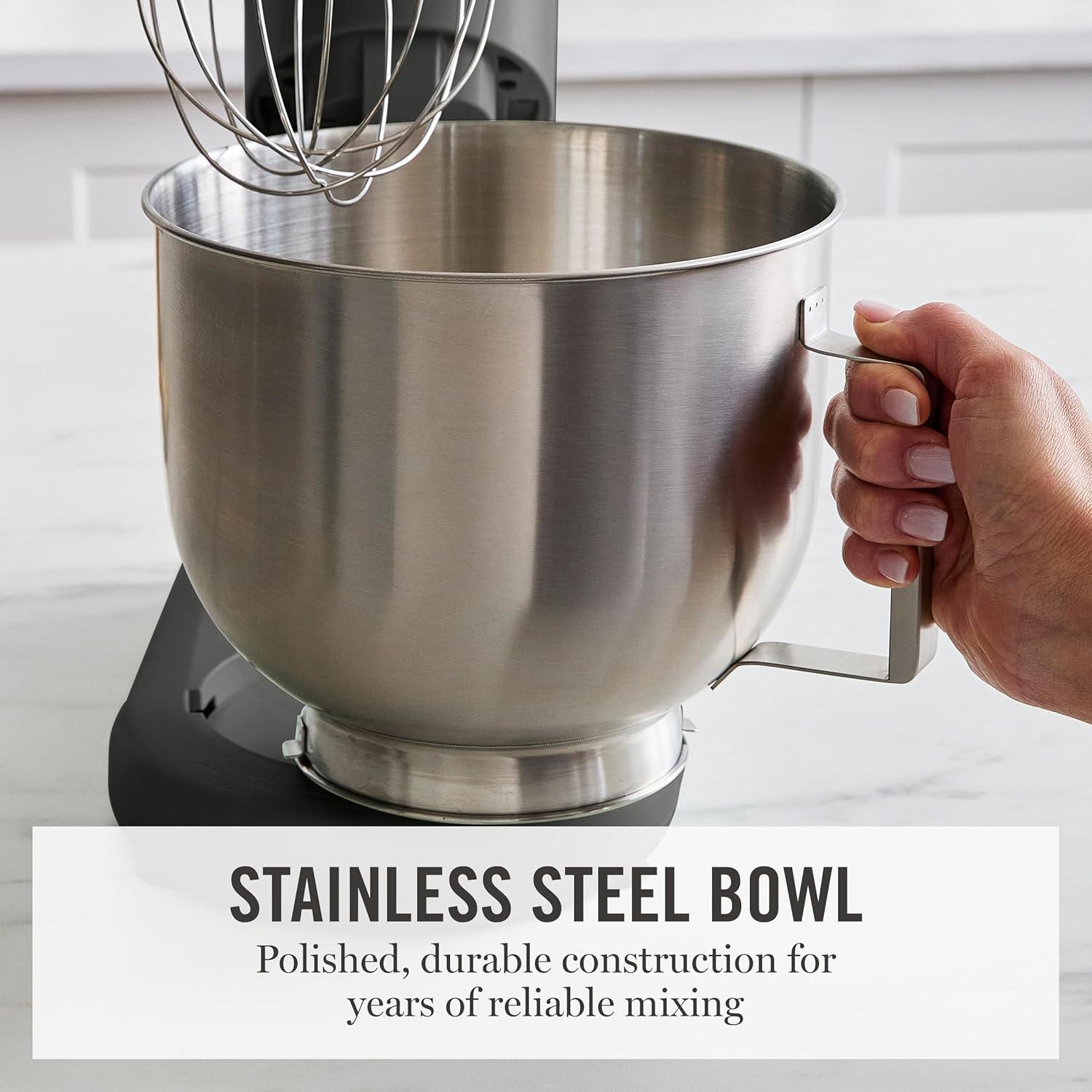 imageMartha Stewart TiltHead Stand Mixer12 Speed 53QT Stainless Steel Bowl Splash Guard with Pour Chute Whisk Dough Hook Flat BeaterElectric Kitchen Baking Mixer Bread Cake Whip Linen WhiteCaviar Gray