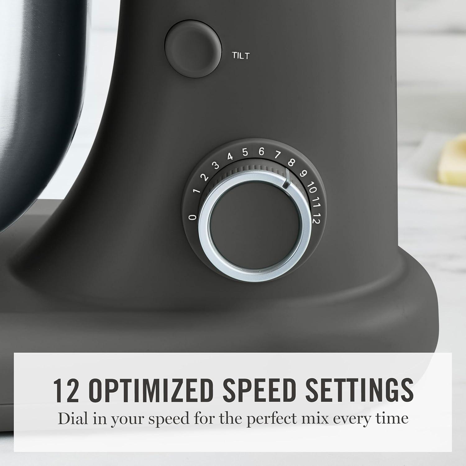 imageMartha Stewart TiltHead Stand Mixer12 Speed 53QT Stainless Steel Bowl Splash Guard with Pour Chute Whisk Dough Hook Flat BeaterElectric Kitchen Baking Mixer Bread Cake Whip Linen WhiteCaviar Gray