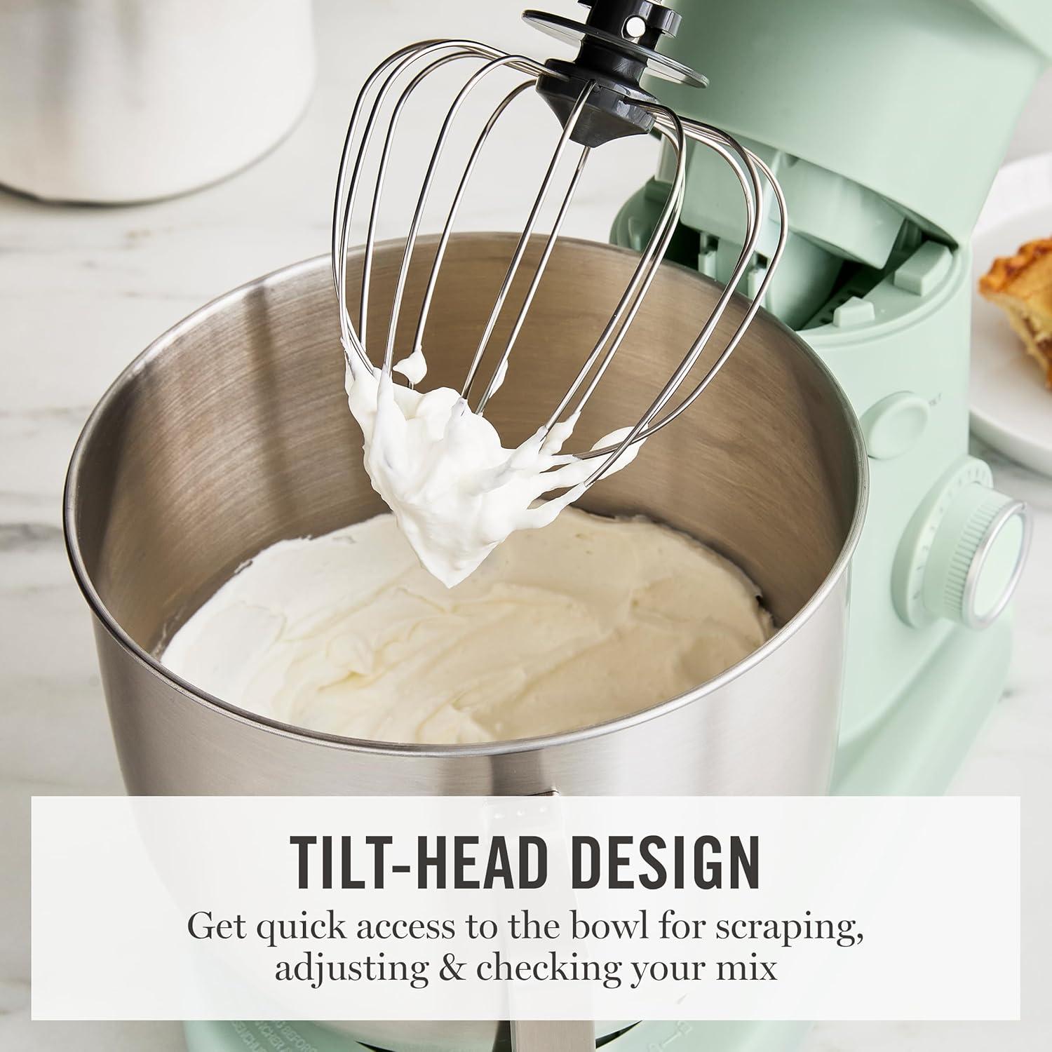 imageMartha Stewart TiltHead Stand Mixer12 Speed 53QT Stainless Steel Bowl Splash Guard with Pour Chute Whisk Dough Hook Flat BeaterElectric Kitchen Baking Mixer Bread Cake Whip Linen WhiteHoneydew Green