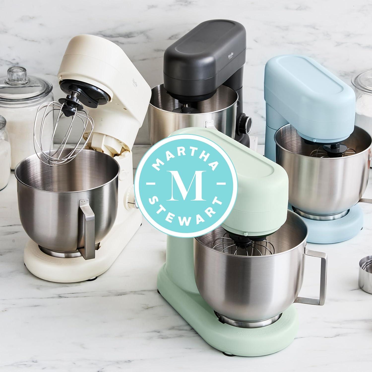 imageMartha Stewart TiltHead Stand Mixer12 Speed 53QT Stainless Steel Bowl Splash Guard with Pour Chute Whisk Dough Hook Flat BeaterElectric Kitchen Baking Mixer Bread Cake Whip Linen WhiteCaviar Gray