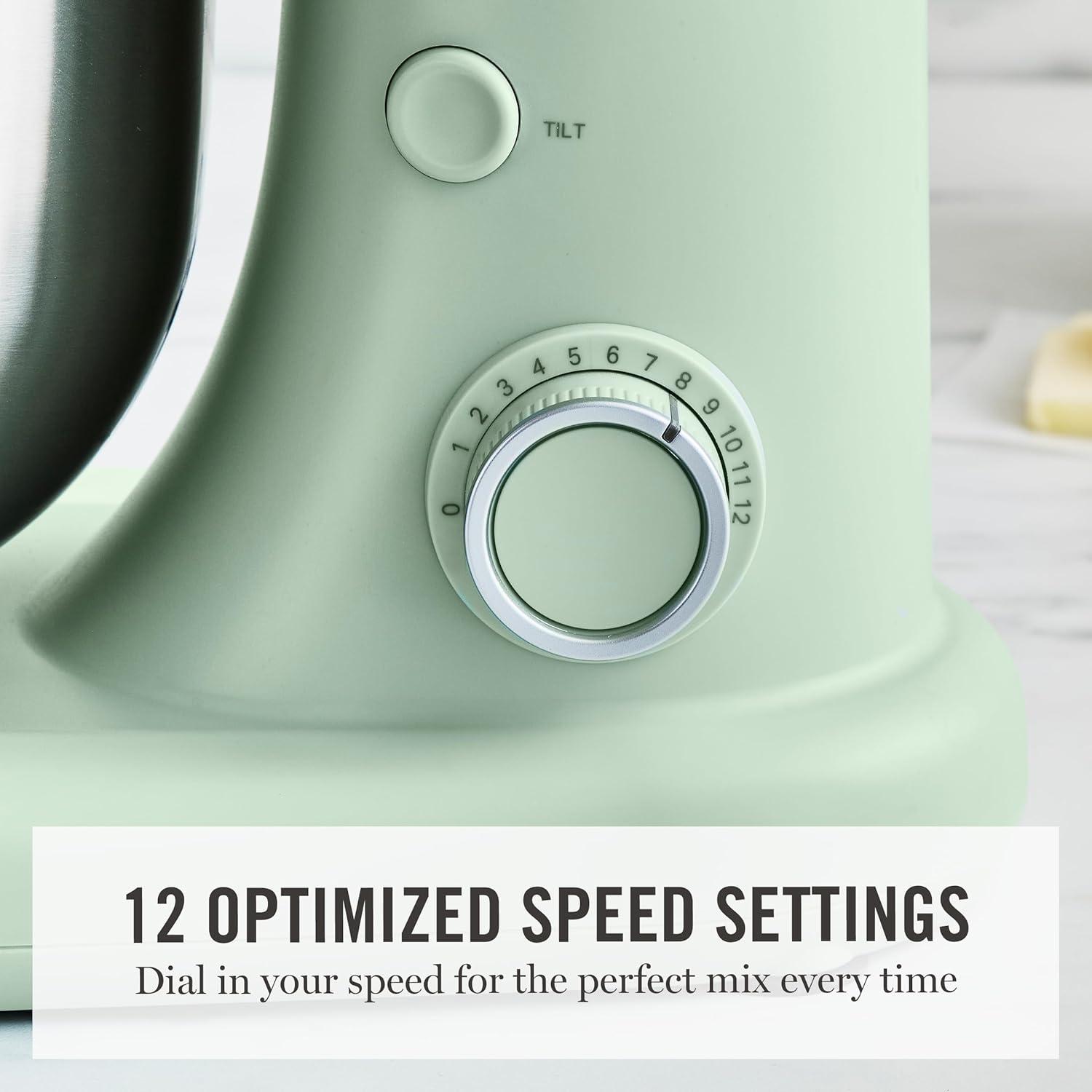 imageMartha Stewart TiltHead Stand Mixer12 Speed 53QT Stainless Steel Bowl Splash Guard with Pour Chute Whisk Dough Hook Flat BeaterElectric Kitchen Baking Mixer Bread Cake Whip Linen WhiteHoneydew Green