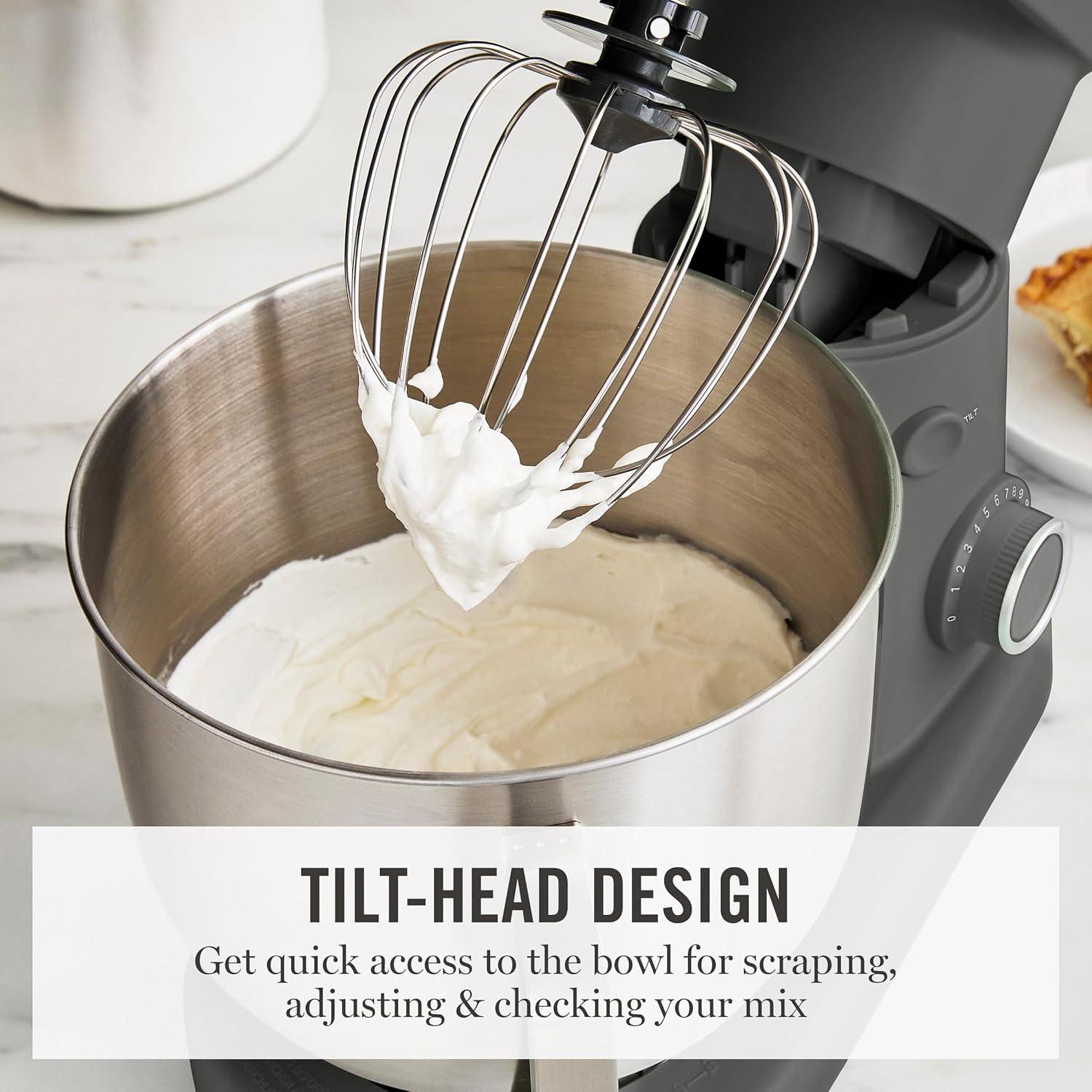 imageMartha Stewart TiltHead Stand Mixer12 Speed 53QT Stainless Steel Bowl Splash Guard with Pour Chute Whisk Dough Hook Flat BeaterElectric Kitchen Baking Mixer Bread Cake Whip Linen WhiteCaviar Gray