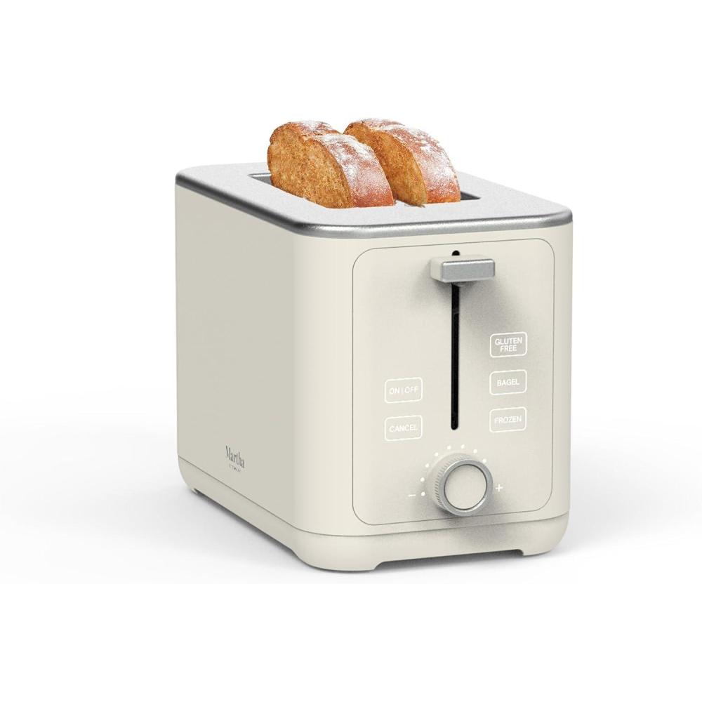 imageMartha Stewart 2 Slice Toaster 10 Shade Settings with Defrost Cancel Bagel amp GlutenFree ExtraWide SelfCentering Slots for Waffles amp Artisan Bread Removable Crumb Tray Cord Wrap Linen WhiteLinen White
