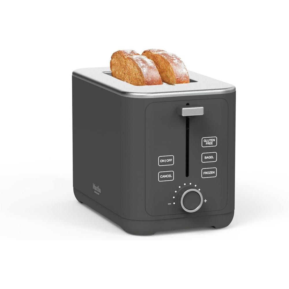 imageMartha Stewart 2 Slice Toaster 10 Shade Settings with Defrost Cancel Bagel amp GlutenFree ExtraWide SelfCentering Slots for Waffles amp Artisan Bread Removable Crumb Tray Cord Wrap Linen WhiteCaviar Gray