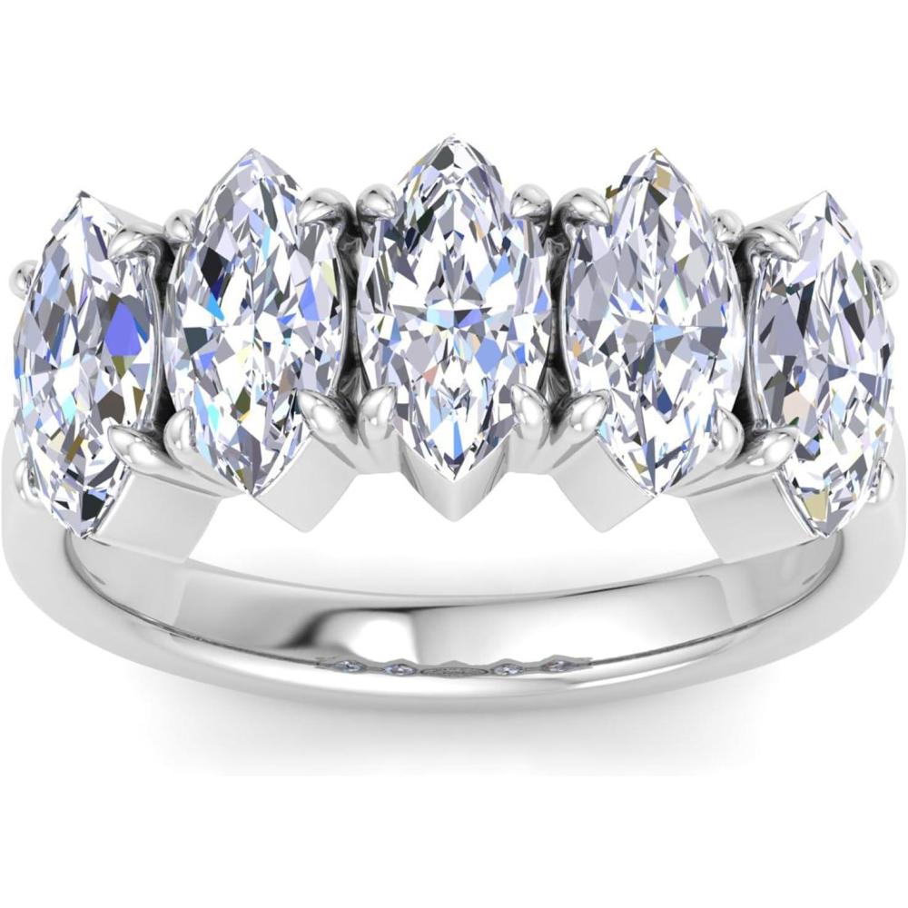 imageMartha Stewart 3 Carat Marquise Shape Lab Grown Diamond Five Stone Engagement Ring In Sterling Silver
