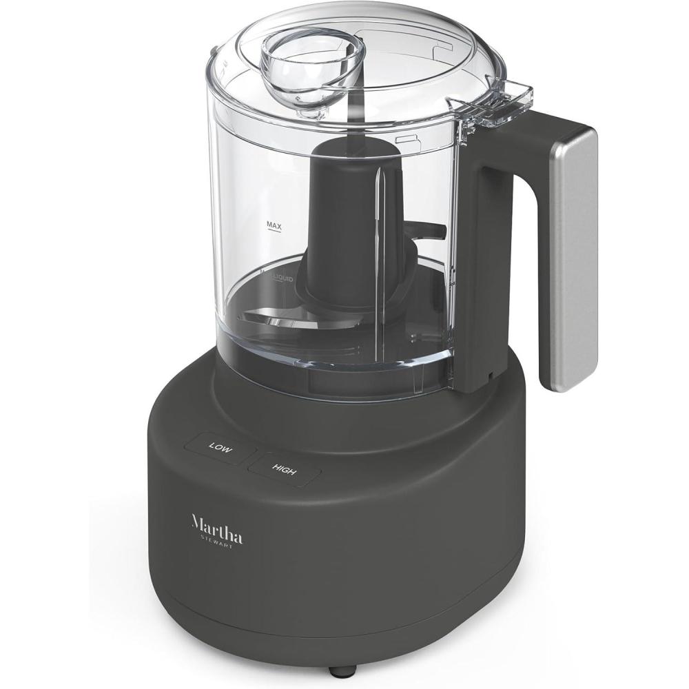 imageMartha Stewart 3 Cup Electric Food Chopper Vegetable amp Herb Mini Food Processor 24oz BPAFree Bowl Stainless Steel Blades Pour Spout Dicing Mincing Chop amp Puree Dishwasher Safe LinenCaviar Gray