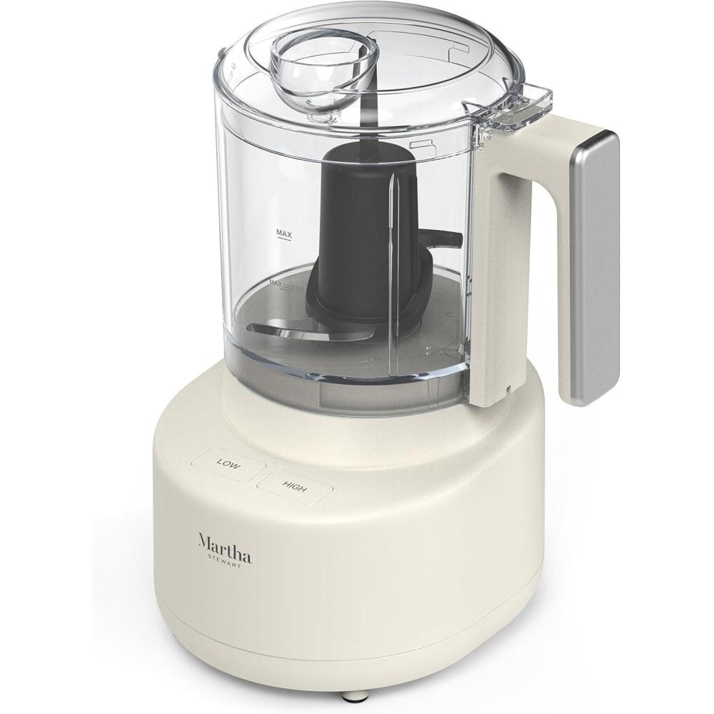 imageMartha Stewart 3 Cup Electric Food Chopper Vegetable amp Herb Mini Food Processor 24oz BPAFree Bowl Stainless Steel Blades Pour Spout Dicing Mincing Chop amp Puree Dishwasher Safe LinenLinen White
