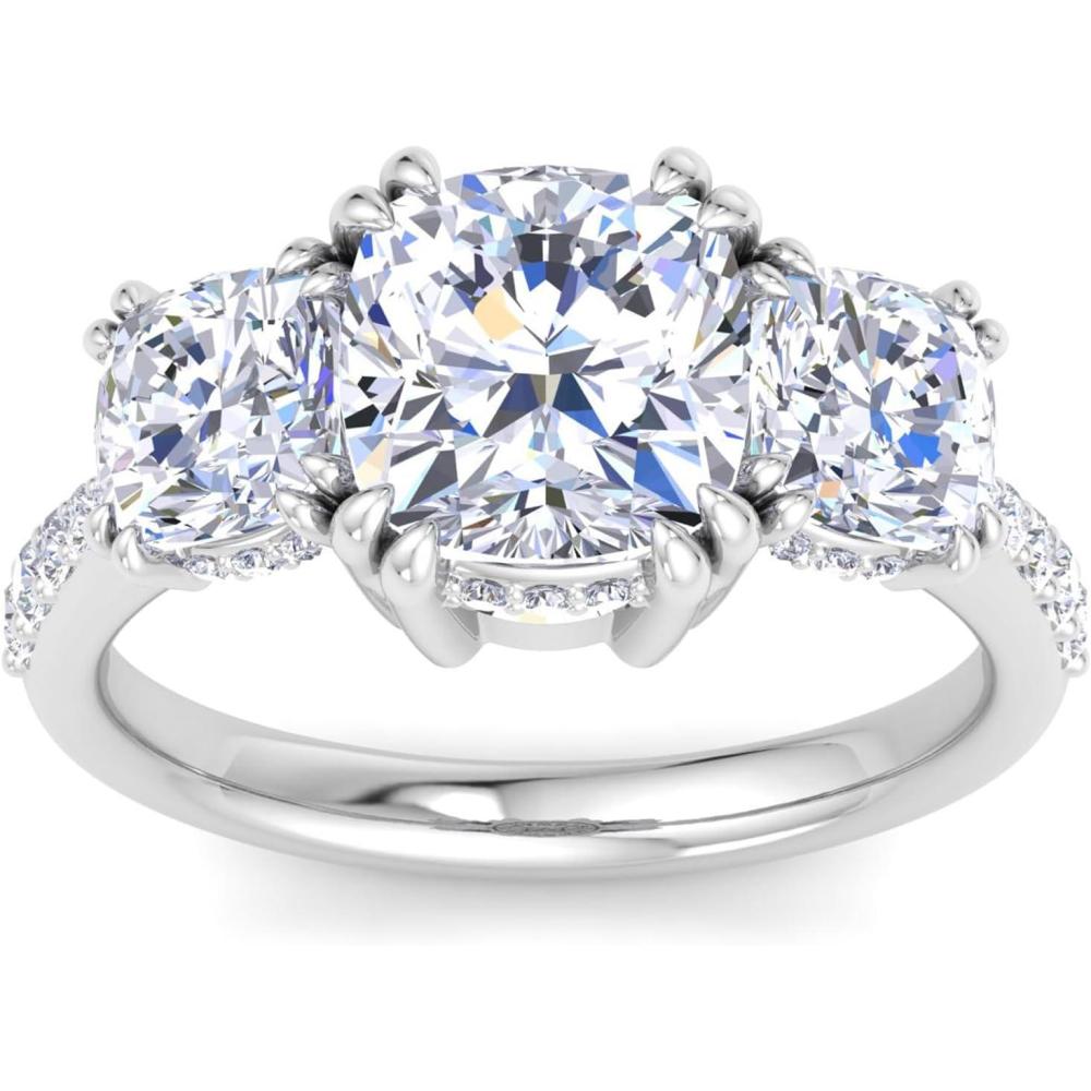 imageMartha Stewart 5 12 Carat Cushion Cut Lab Grown Diamond Three Stone Plus Engagement Ring In Sterling Silver