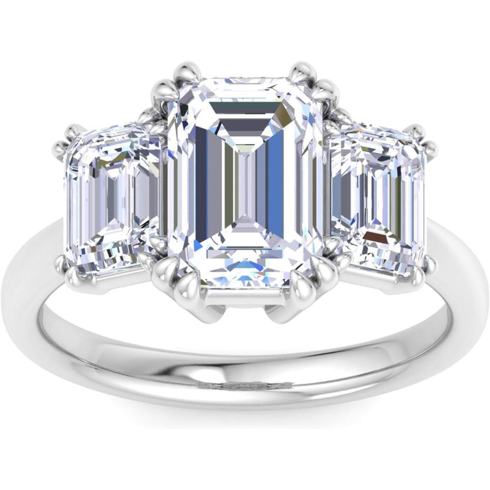 imageMartha Stewart 5 Carat Emerald Cut Lab Grown Diamond Three Stone Engagement Ring In Sterling Silver