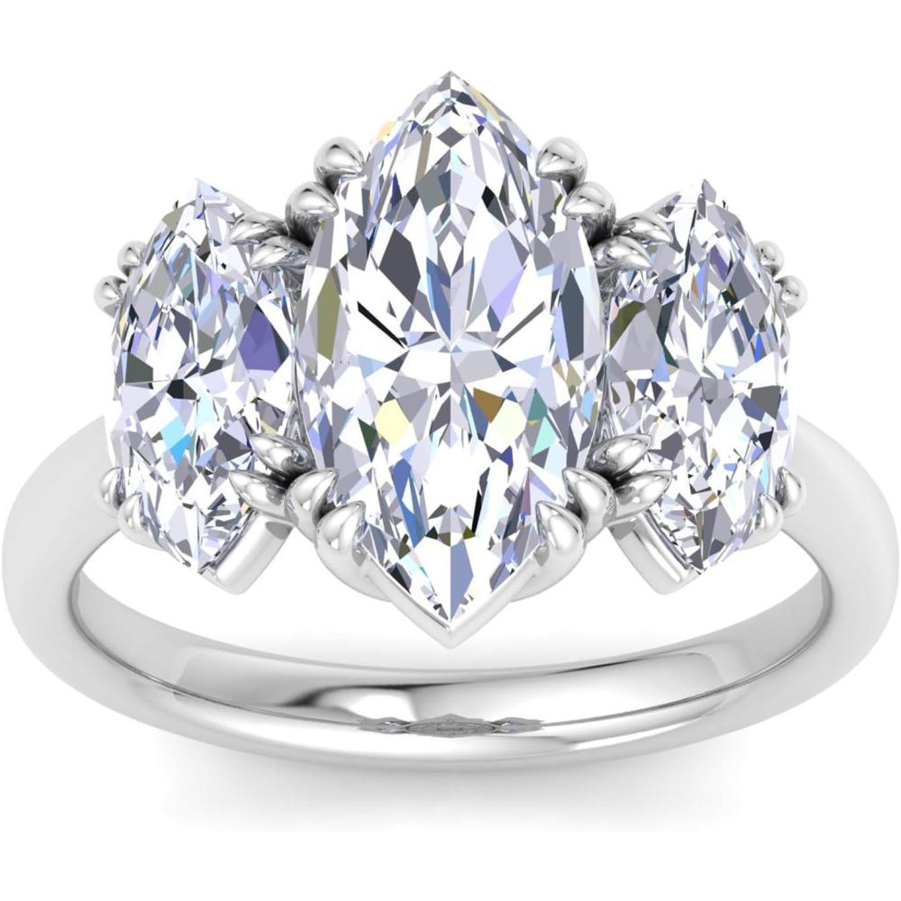 imageMartha Stewart 5 Carat Marquise Shape Lab Grown Diamond Three Stone Engagement Ring In Sterling Silver