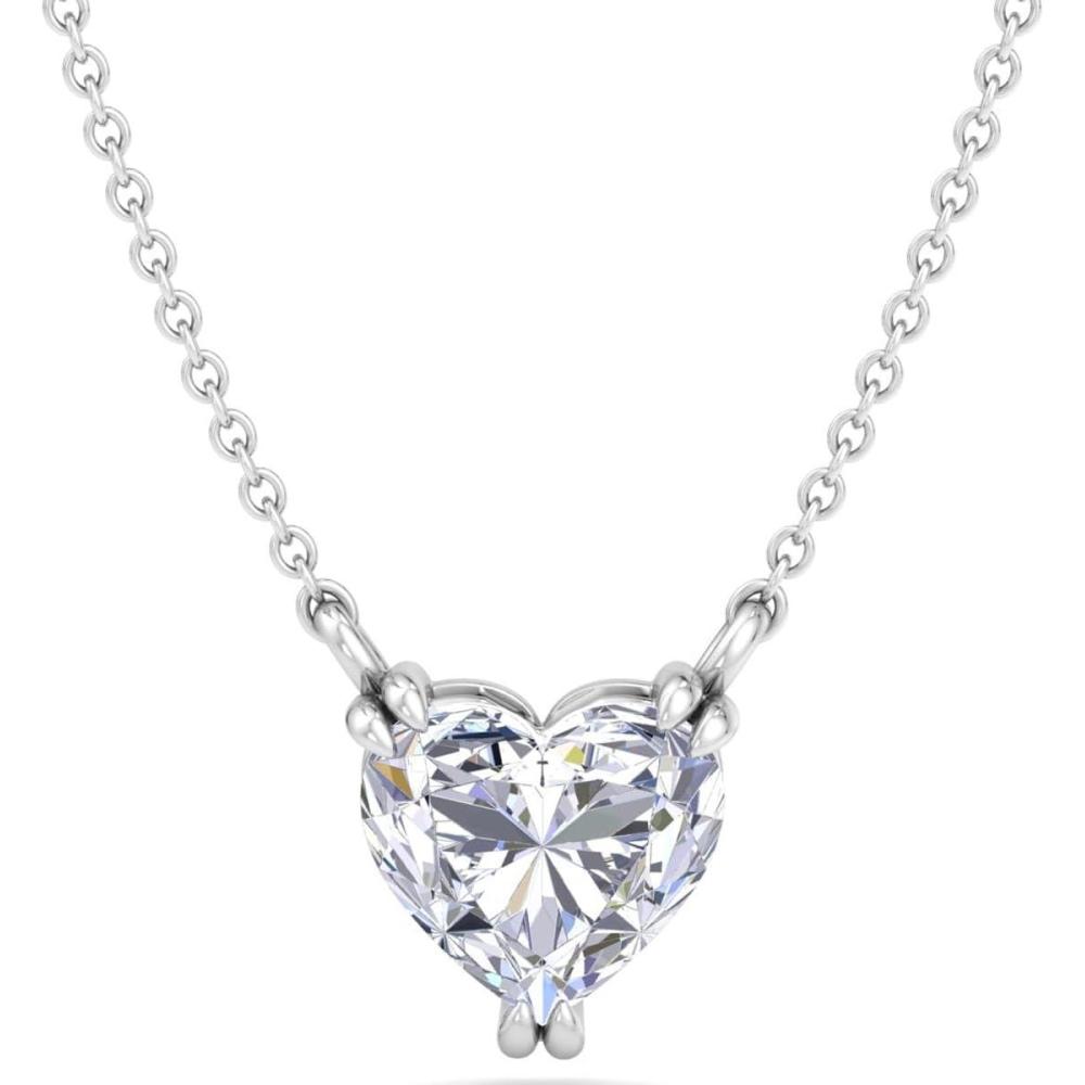 imageMartha Stewart Lab Grown Diamond Solitaire Necklace In Sterling Silver Emerald Heart Pear or Round ShapeHeart Shape3 Carat