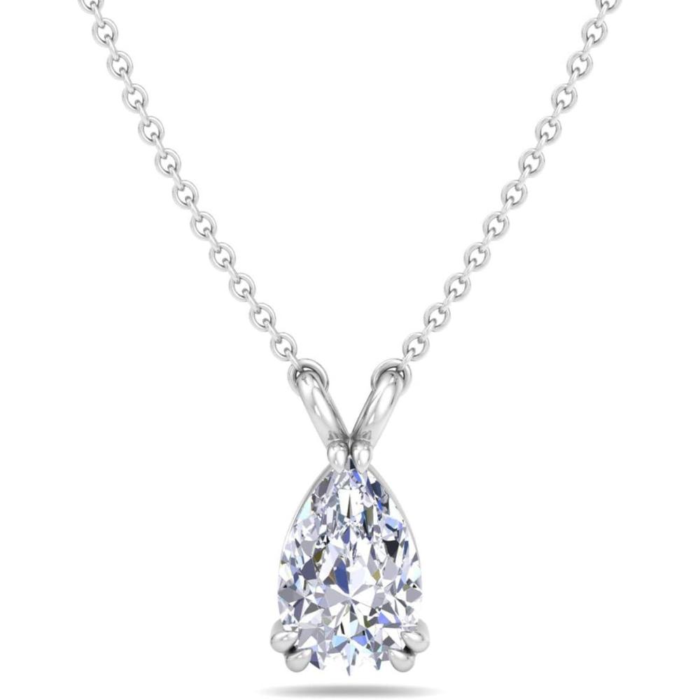 imageMartha Stewart Lab Grown Diamond Solitaire Necklace In Sterling Silver Emerald Heart Pear or Round ShapePear Shape1 Carat