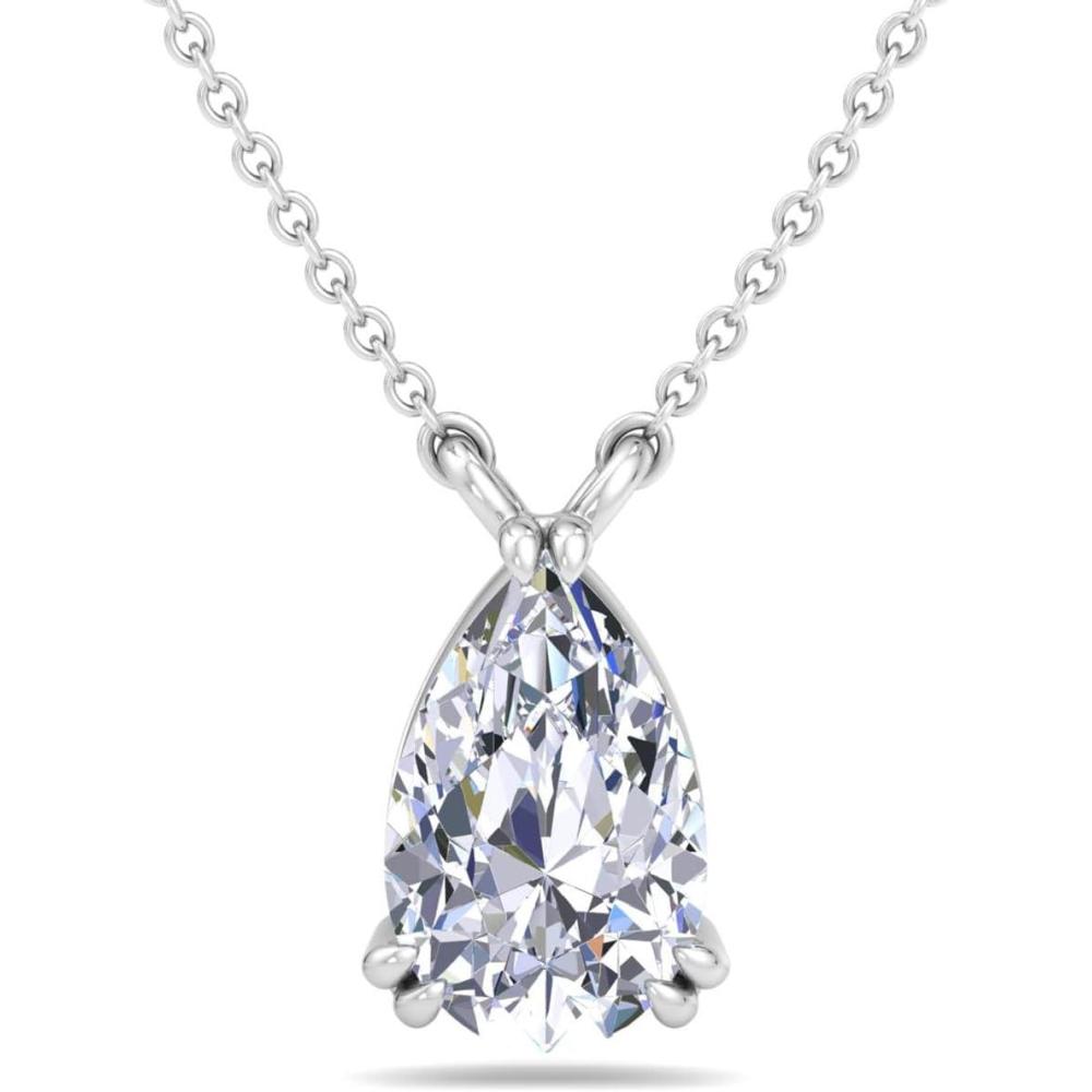 imageMartha Stewart Lab Grown Diamond Solitaire Necklace In Sterling Silver Emerald Heart Pear or Round ShapePear Shape3 Carat