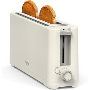 Martha Stewart 2 Slice Long Slot Toaster, Extra Wide for Sourdough & Bagels, 10 Setting Shade Control, Removable Crumb Tray, Self-Centering Design, Defrost/Reheat, Cancel, Slim Space-Saving, Linen(Linen White)