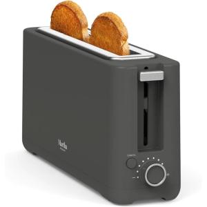 Martha Stewart 2 Slice Long Slot Toaster, Extra Wide for Sourdough & Bagels, 10 Setting Shade Control, Removable Crumb Tray, Self-Centering Design, Defrost/Reheat, Cancel, Slim Space-Saving, Linen(Caviar Gray)