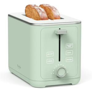 Martha Stewart 2 Slice Toaster, 10 Shade Settings with Defrost, Cancel, Bagel & Gluten-Free, Extra-Wide Self-Centering Slots for Waffles & Artisan Bread, Removable Crumb Tray, Cord Wrap, Linen White(Honeydew Green)