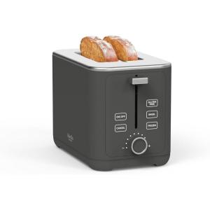 Martha Stewart 2 Slice Toaster, 10 Shade Settings with Defrost, Cancel, Bagel & Gluten-Free, Extra-Wide Self-Centering Slots for Waffles & Artisan Bread, Removable Crumb Tray, Cord Wrap, Linen White(Caviar Gray)