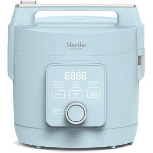 Martha Stewart Rice Cooker, 4 Cup (Uncooked) / 8 Cup (Cooked), Ceramic Non-Stick Removable Pot, Keep Warm, Measure Markings, Steam Basket, Brown & Sushi Rice, Quick Cook, Quinoa, Grains, Oats, Linen White(Sky Blue)