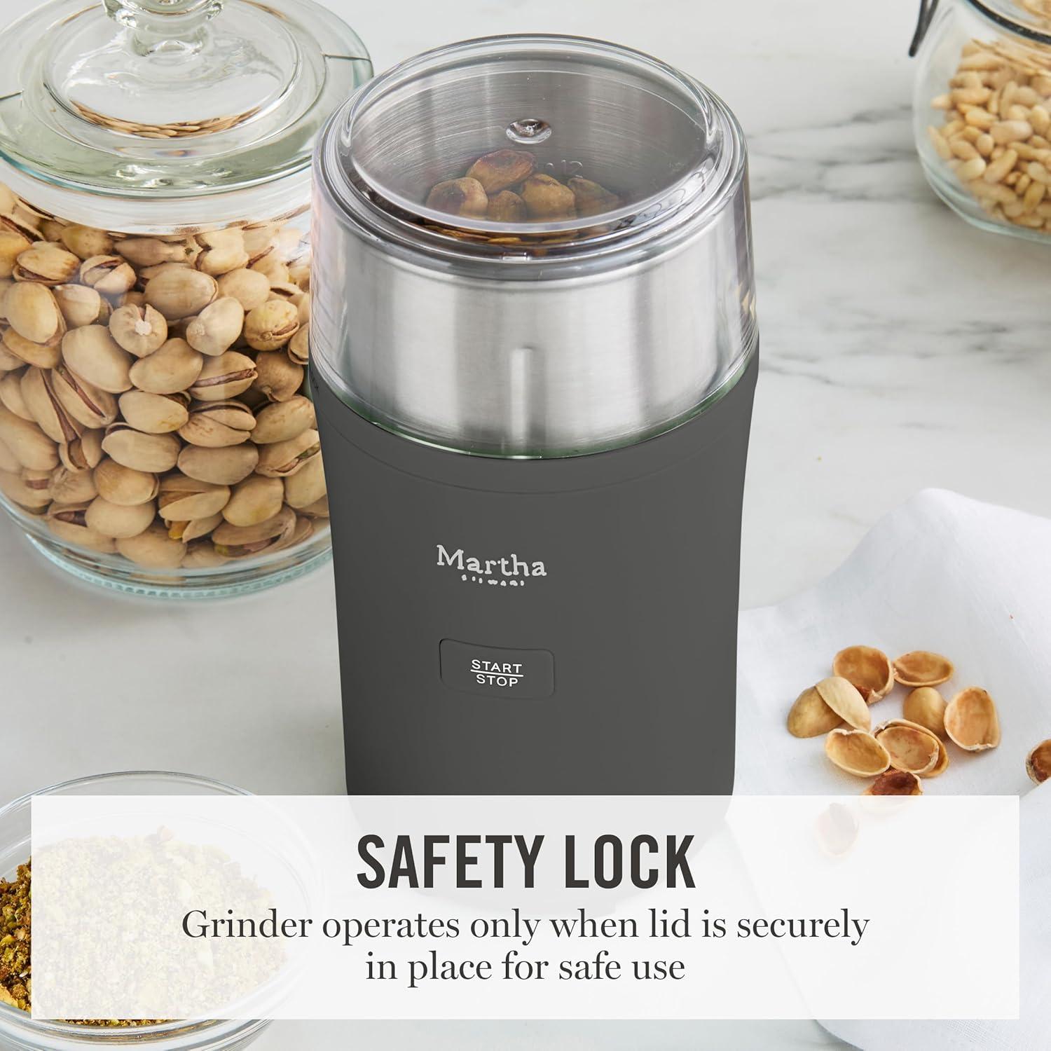 imageMarthaStewart ElectricCoffee amp Spice GrinderDual 25oz RemovableBowls StorageLidsStainless Steel BladesOne Touch Pulse Control2in1CompactBeans amp Spices Herbsamp Nuts Linen WhiteCaviar Gray