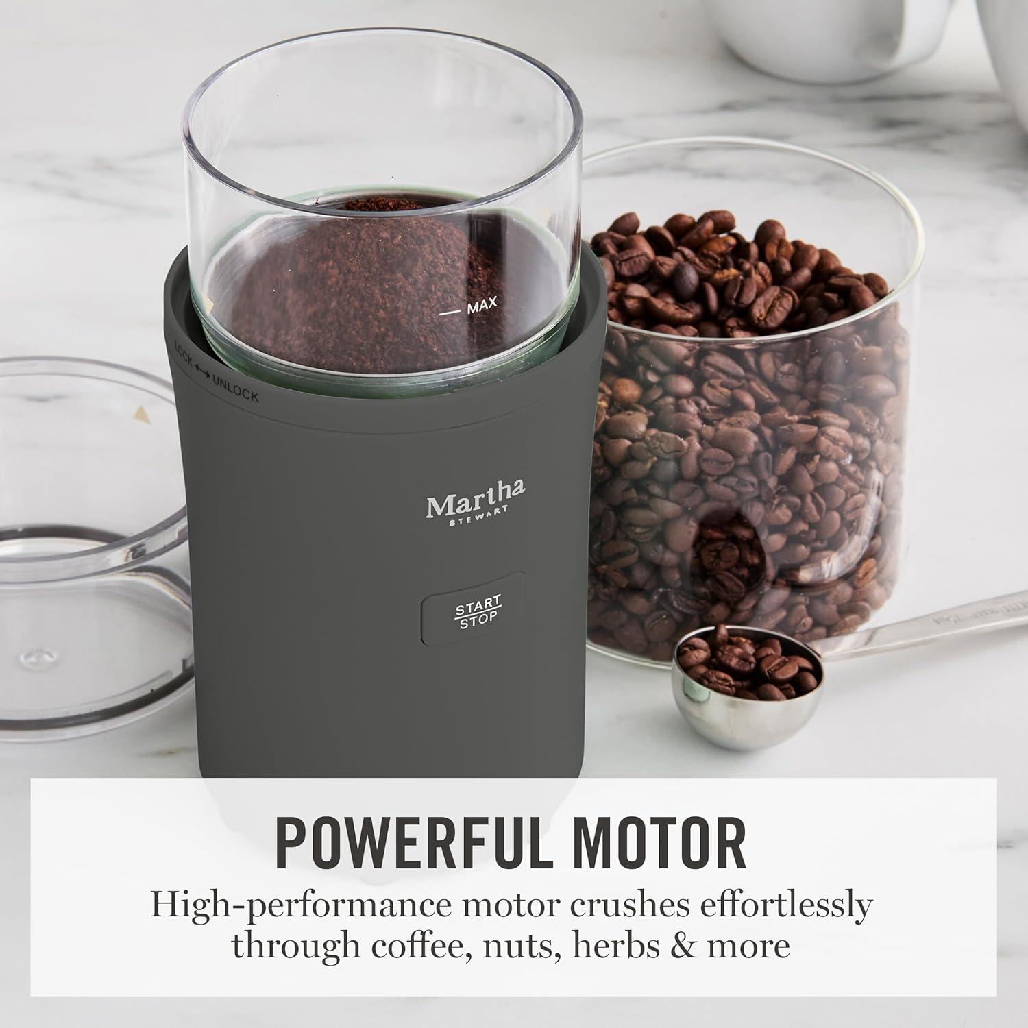 imageMarthaStewart ElectricCoffee amp Spice GrinderDual 25oz RemovableBowls StorageLidsStainless Steel BladesOne Touch Pulse Control2in1CompactBeans amp Spices Herbsamp Nuts Linen WhiteCaviar Gray