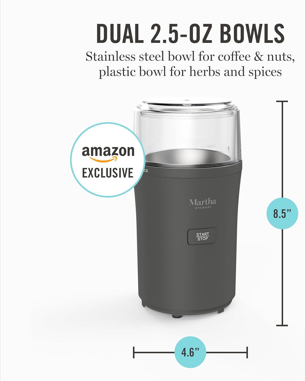 imageMarthaStewart ElectricCoffee amp Spice GrinderDual 25oz RemovableBowls StorageLidsStainless Steel BladesOne Touch Pulse Control2in1CompactBeans amp Spices Herbsamp Nuts Linen WhiteCaviar Gray