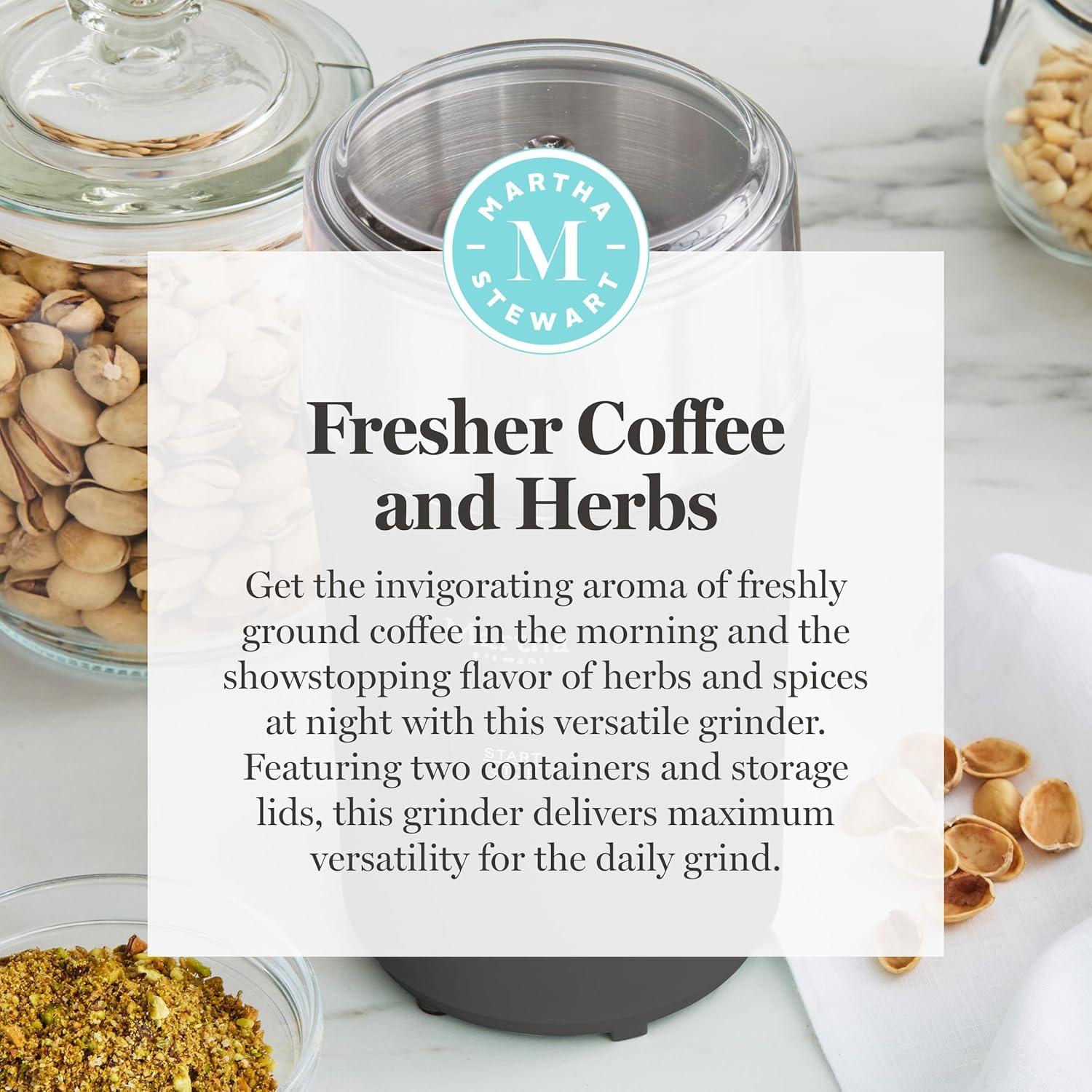 imageMarthaStewart ElectricCoffee amp Spice GrinderDual 25oz RemovableBowls StorageLidsStainless Steel BladesOne Touch Pulse Control2in1CompactBeans amp Spices Herbsamp Nuts Linen WhiteCaviar Gray