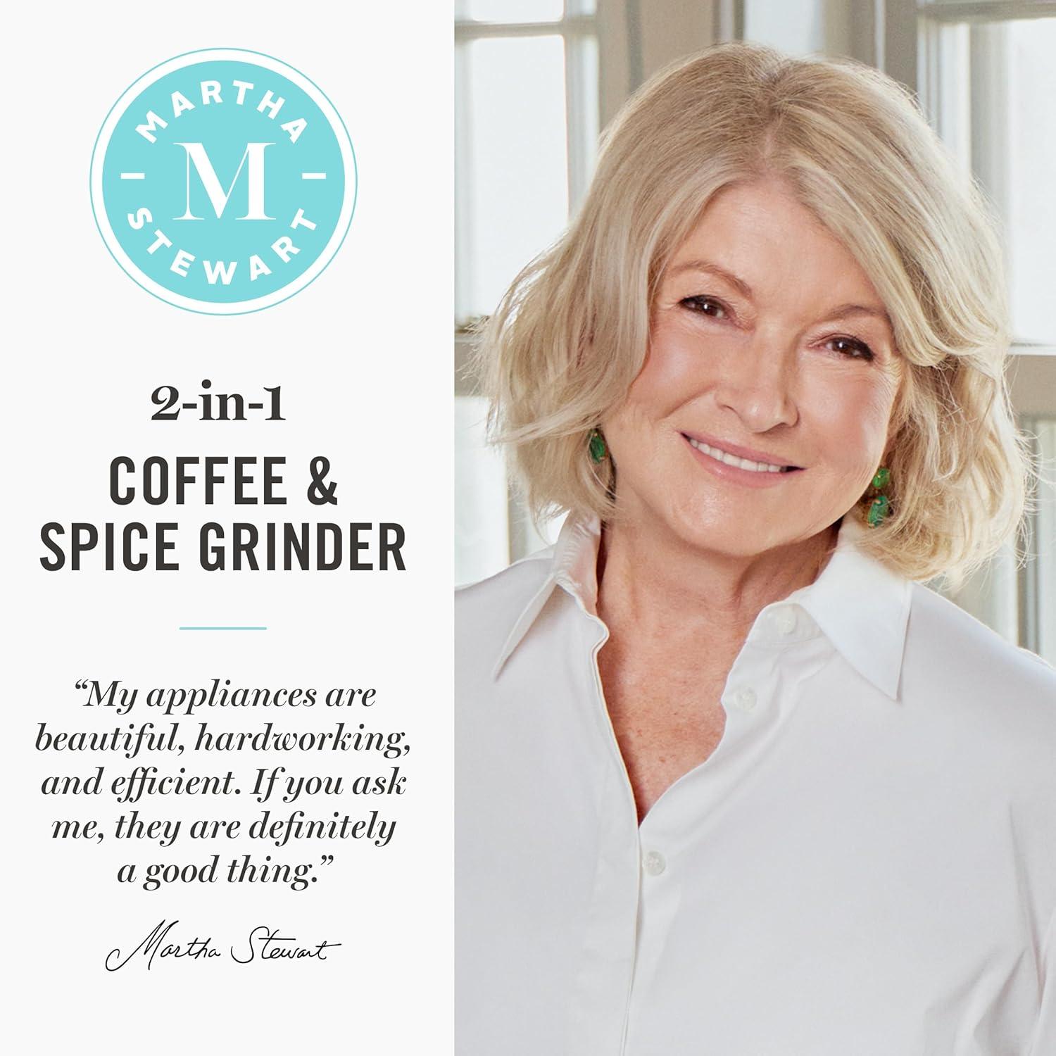 imageMarthaStewart ElectricCoffee amp Spice GrinderDual 25oz RemovableBowls StorageLidsStainless Steel BladesOne Touch Pulse Control2in1CompactBeans amp Spices Herbsamp Nuts Linen WhiteCaviar Gray