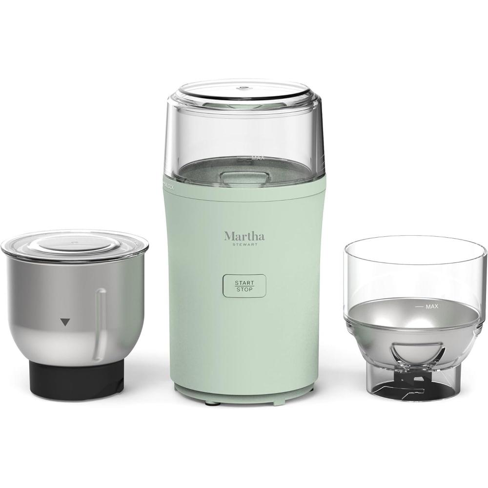 imageMarthaStewart ElectricCoffee amp Spice GrinderDual 25oz RemovableBowls StorageLidsStainless Steel BladesOne Touch Pulse Control2in1CompactBeans amp Spices Herbsamp Nuts Linen WhiteHoneydew Green