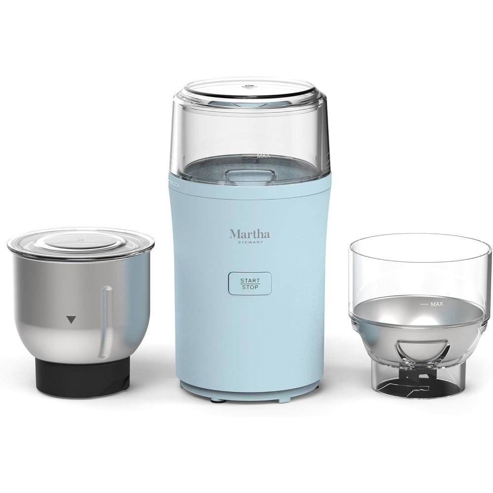 imageMarthaStewart ElectricCoffee amp Spice GrinderDual 25oz RemovableBowls StorageLidsStainless Steel BladesOne Touch Pulse Control2in1CompactBeans amp Spices Herbsamp Nuts Linen WhiteSky Blue